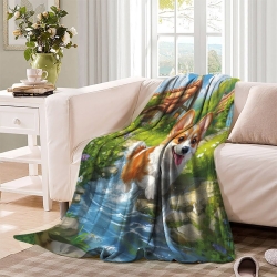 Corgi Plaid en Polaire Imprimé 3D Couverture Douce Confortable pour Canapé Lit Bureau