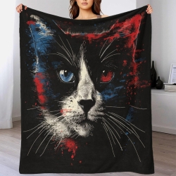 Chat Plaid en Polaire Imprimé 3D Couverture Douce Confortable pour Canapé Lit Bureau