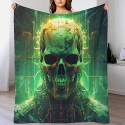 Crâne Plaid en Polaire Imprimé 3D Couverture Douce Confortable pour Canapé Lit Bureau