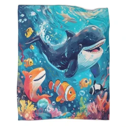 Baleine Plaid en Polaire Imprimé 3D Couverture Douce Confortable pour Canapé Lit Bureau