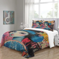 Arte grafiti japonés Funda Nórdica Impresa en 3D Suave 3 Piezas Ropa de Cama para Niños Niñas