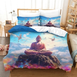 Bouddha Housse de Couette Imprimée 3D Douce 3 Pièces Literie Garçons Filles