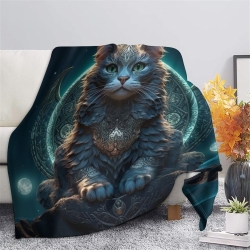 Chat Plaid en Polaire Imprimé 3D Couverture Douce Confortable pour Canapé Lit Bureau
