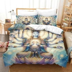 Bouddha Housse de Couette Imprimée 3D Douce 3 Pièces Literie Garçons Filles
