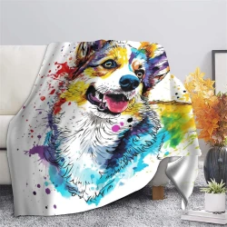 Corgi Plaid en Polaire Imprimé 3D Couverture Douce Confortable pour Canapé Lit Bureau
