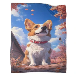 Corgi Plaid en Polaire Imprimé 3D Couverture Douce Confortable pour Canapé Lit Bureau