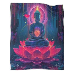 Bouddha Plaid en Polaire Imprimé 3D Couverture Douce Confortable pour Canapé Lit Bureau