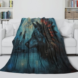 Loup Plaid en Polaire Imprimé 3D Couverture Douce Confortable pour Canapé Lit Bureau