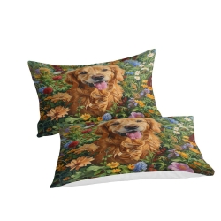 Golden Retriever Housse de Couette Imprimée 3D Douce 3 Pièces Literie Garçons Filles