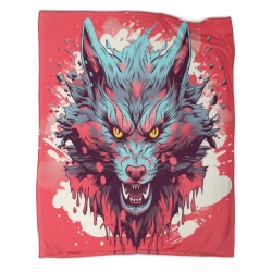 Loup Plaid en Polaire Imprimé 3D Couverture Douce Confortable pour Canapé Lit Bureau