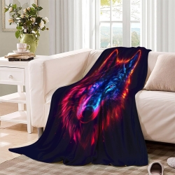 Loup Plaid en Polaire Imprimé 3D Couverture Douce Confortable pour Canapé Lit Bureau