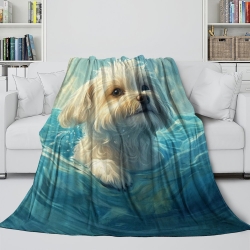 Bichon frisé Plaid en Polaire Imprimé 3D Couverture Douce Confortable pour Canapé Lit Bureau