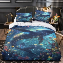 Baleine Housse de Couette Imprimée 3D Douce 3 Pièces Literie Garçons Filles
