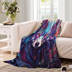Loup Plaid en Polaire Imprimé 3D Couverture Douce Confortable pour Canapé Lit Bureau
