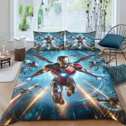 Avengers Iron Man Copripiumino Stampato 3D Morbido 3 Pezzi Biancheria da Letto per Ragazzi Ragazze