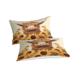 Vache des Highlands Housse de Couette Imprimée 3D Douce 3 Pièces Literie Garçons Filles