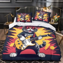 Chat Housse de Couette Imprimée 3D Douce 3 Pièces Literie Garçons Filles