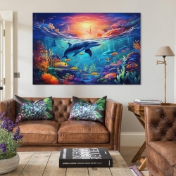 Dauphin Peinture sur toile sans cadre, impressions posters art mural pour déco maison chambre bureau
