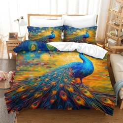 Paon Housse de Couette Imprimée 3D Douce 3 Pièces Literie Garçons Filles