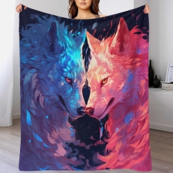 Loup Plaid en Polaire Imprimé 3D Couverture Douce Confortable pour Canapé Lit Bureau