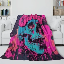 Crâne Plaid en Polaire Imprimé 3D Couverture Douce Confortable pour Canapé Lit Bureau