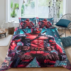 Deadpool Marvel Housse de Couette Imprimée 3D Douce 3 Pièces Literie Garçons Filles
