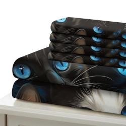 Cute Blue Eyed Chat Housse de Couette Imprimée 3D Douce 3 Pièces Literie Garçons Filles