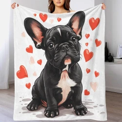 French Bouledogue Plaid en Polaire Imprimé 3D Couverture Douce Confortable pour Canapé Lit Bureau