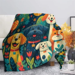 Chien d'art Plaid en Polaire Imprimé 3D Couverture Douce Confortable pour Canapé Lit Bureau