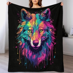 Loup Plaid en Polaire Imprimé 3D Couverture Douce Confortable pour Canapé Lit Bureau