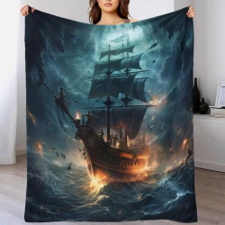 Velero Manta de Forro Polar Impresa en 3D Suave y Acogedora para Sofá Cama Oficina