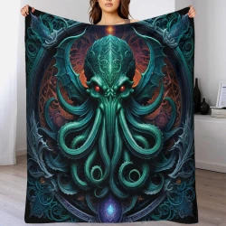 Mythe de l'horreur Cthulhu Plaid en Polaire Imprimé 3D Couverture Douce Confortable pour Canapé Lit Bureau