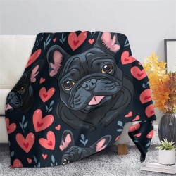 French Bouledogue Plaid en Polaire Imprimé 3D Couverture Douce Confortable pour Canapé Lit Bureau
