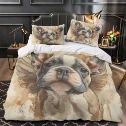 Französische Bulldogge 3D Gedruckter Bettbezug Weiche 3-teilige Bettwäsche für Jungen Mädchen