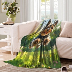 Yorkshire Terrier Plaid en Polaire Imprimé 3D Couverture Douce Confortable pour Canapé Lit Bureau