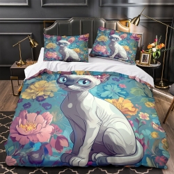 Chat sphynx Housse de Couette Imprimée 3D Douce 3 Pièces Literie Garçons Filles