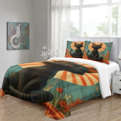 Chat Housse de Couette Imprimée 3D Douce 3 Pièces Literie Garçons Filles