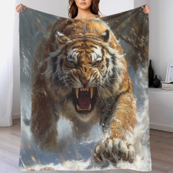 Tigre Plaid en Polaire Imprimé 3D Couverture Douce Confortable pour Canapé Lit Bureau