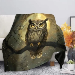 Hibou Plaid en Polaire Imprimé 3D Couverture Douce Confortable pour Canapé Lit Bureau