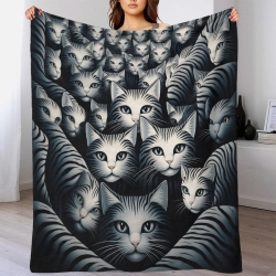 Chat Plaid en Polaire Imprimé 3D Couverture Douce Confortable pour Canapé Lit Bureau