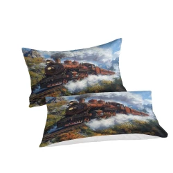 Train à vapeur Housse de Couette Imprimée 3D Douce 3 Pièces Literie Garçons Filles