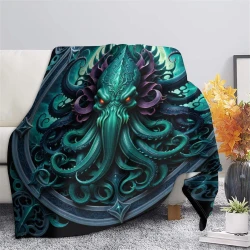 Mythe de l'horreur Cthulhu Plaid en Polaire Imprimé 3D Couverture Douce Confortable pour Canapé Lit Bureau