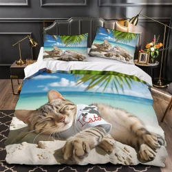 Chat Housse de Couette Imprimée 3D Douce 3 Pièces Literie Garçons Filles