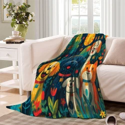 Chien d'art Plaid en Polaire Imprimé 3D Couverture Douce Confortable pour Canapé Lit Bureau