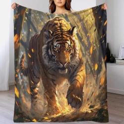 Tigre Plaid en Polaire Imprimé 3D Couverture Douce Confortable pour Canapé Lit Bureau