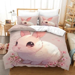Lapin Housse de Couette Imprimée 3D Douce 3 Pièces Literie Garçons Filles