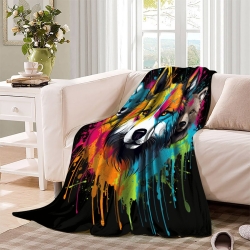 Loup Plaid en Polaire Imprimé 3D Couverture Douce Confortable pour Canapé Lit Bureau