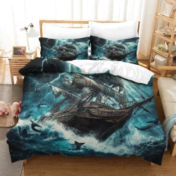 Voilier Housse de Couette Imprimée 3D Douce 3 Pièces Literie Garçons Filles