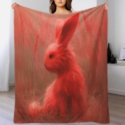 Lapin Petit lapin Plaid en Polaire Imprimé 3D Couverture Douce Confortable pour Canapé Lit Bureau