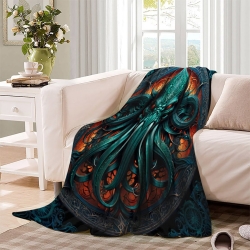 Mythe de l'horreur Cthulhu Plaid en Polaire Imprimé 3D Couverture Douce Confortable pour Canapé Lit Bureau